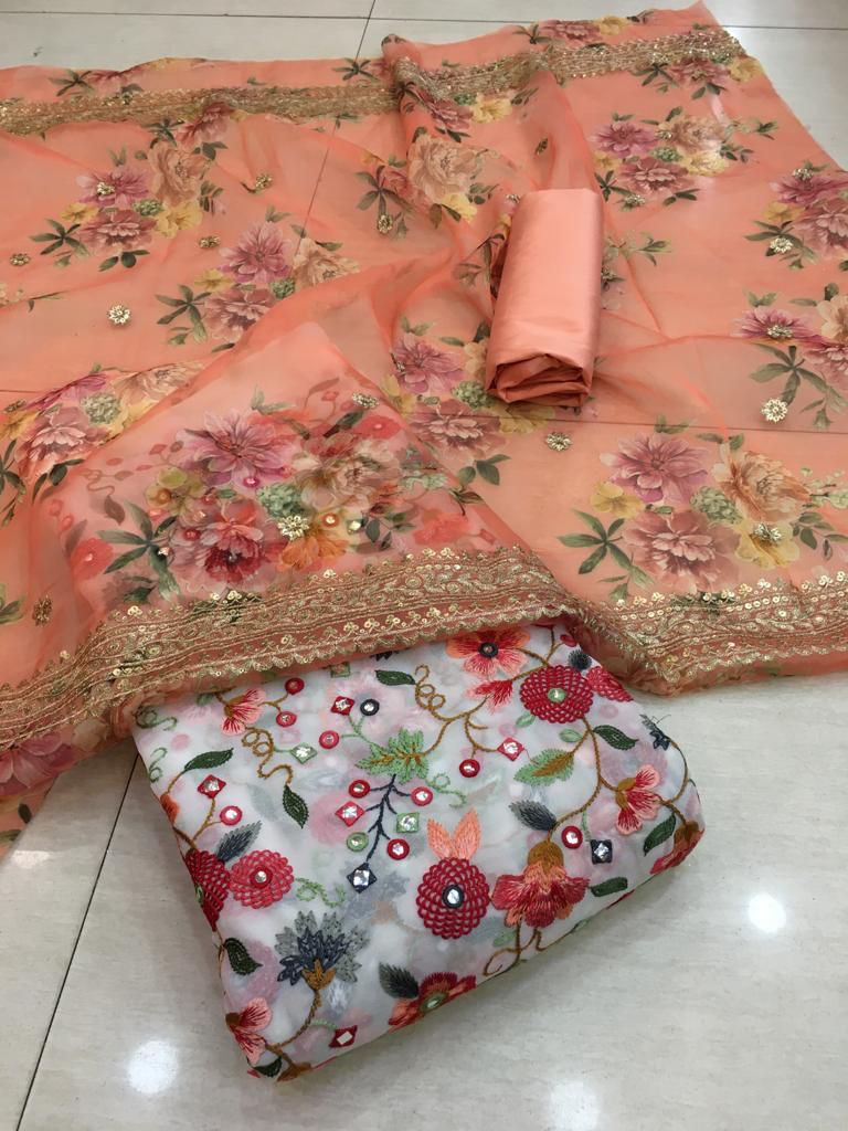 Embroidered suit piece - Saffronfashionindia