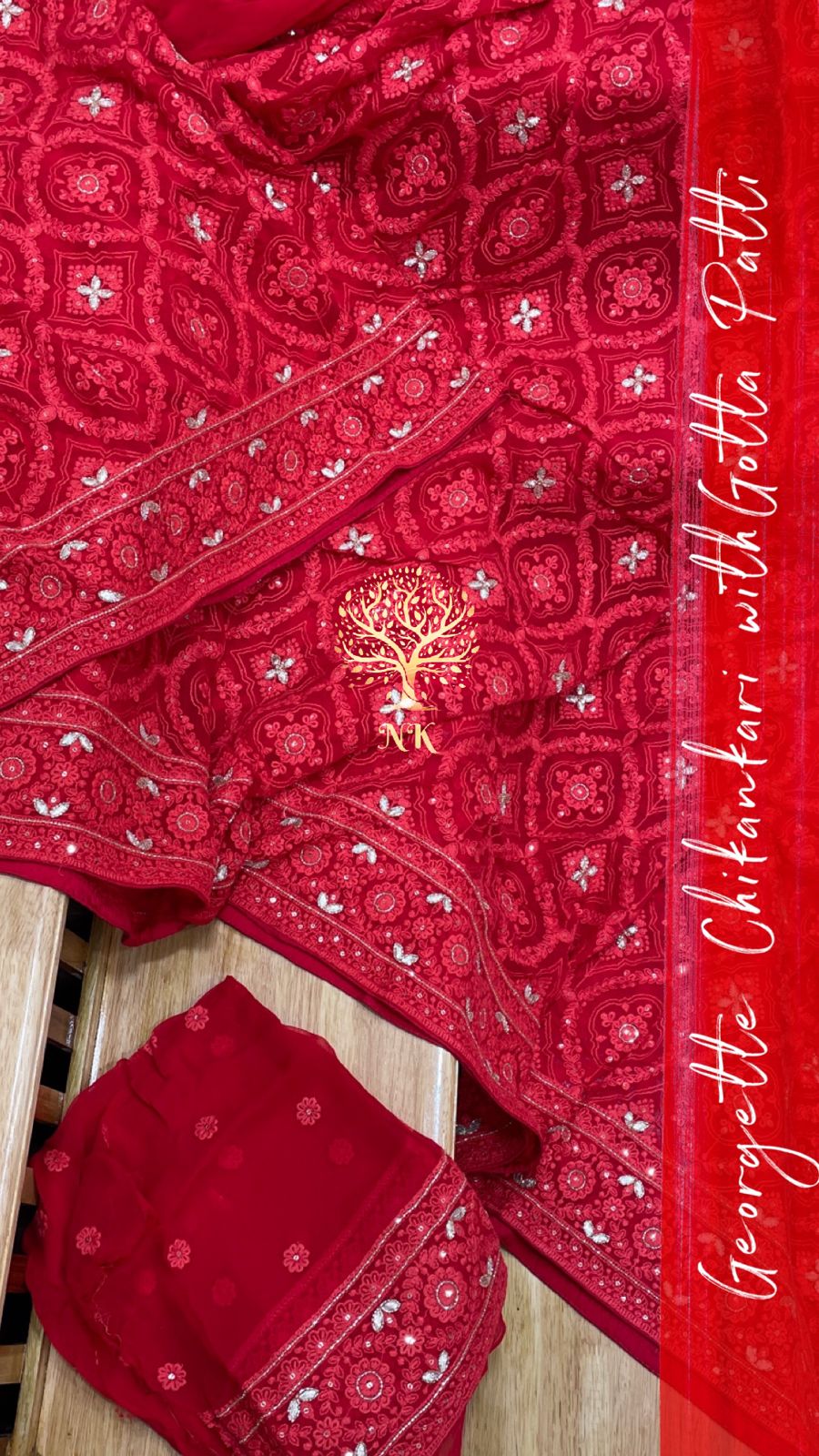 Krushil Chikankari gorgette saree - Saffronfashionindia