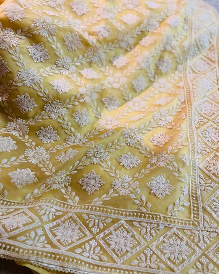 Nishiv Chikankari organza saree - Saffronfashionindia