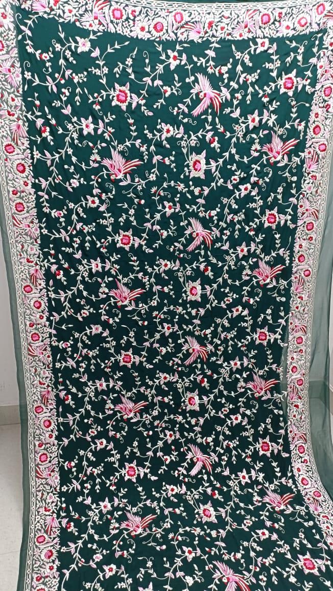 Emaerald parsi saree - Saffronfashionindia