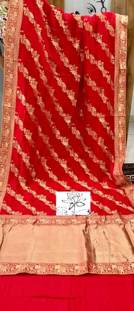 Ravish moonga crepe banarsi saree - Saffronfashionindia