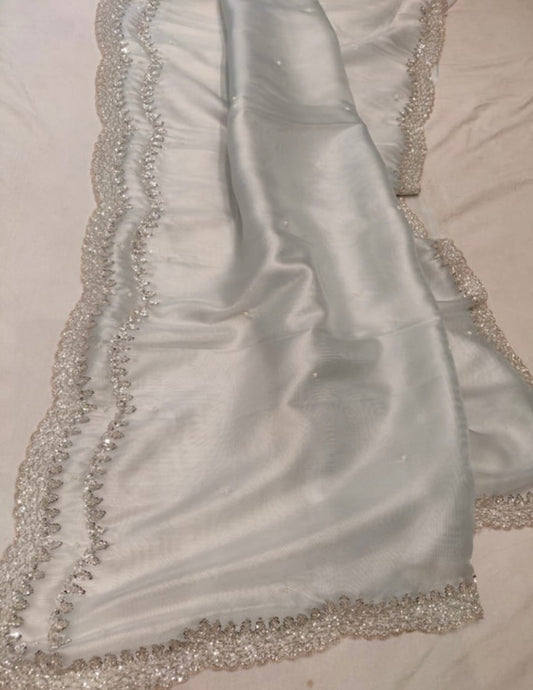 Tissue organza saree partywear sarees Indian sari blouse SaffronFashionindia