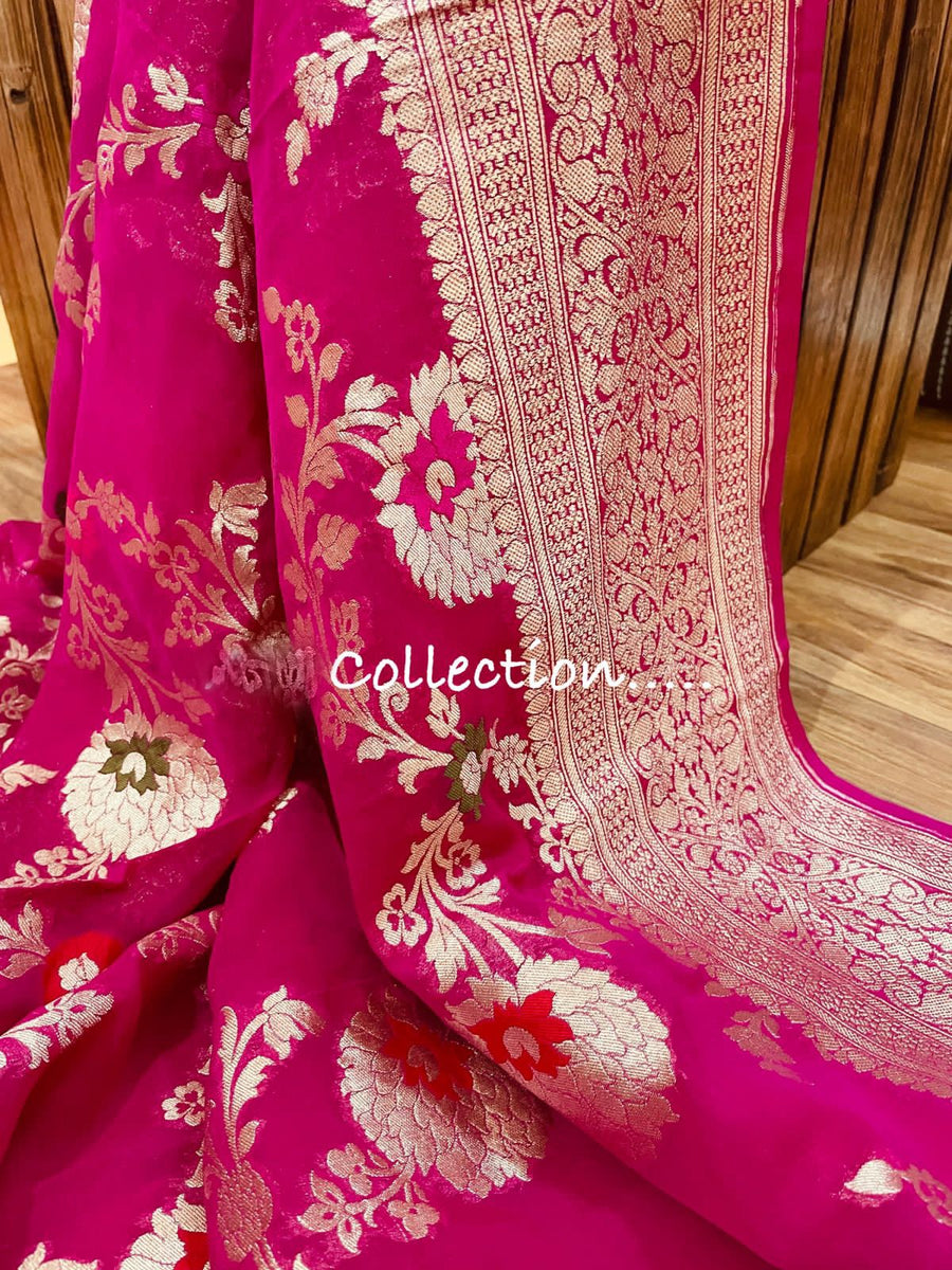 Gulabi handloom gorgette saree/banarsi saree – Saffronfashionindia