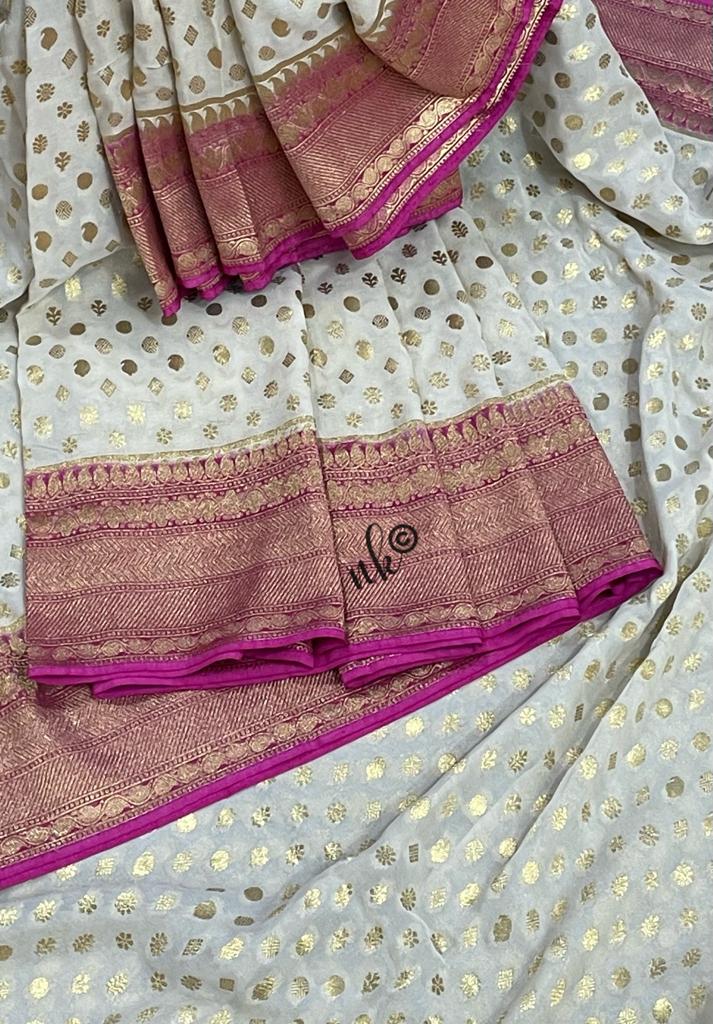 Woven banarsi gorgette saree - Saffronfashionindia