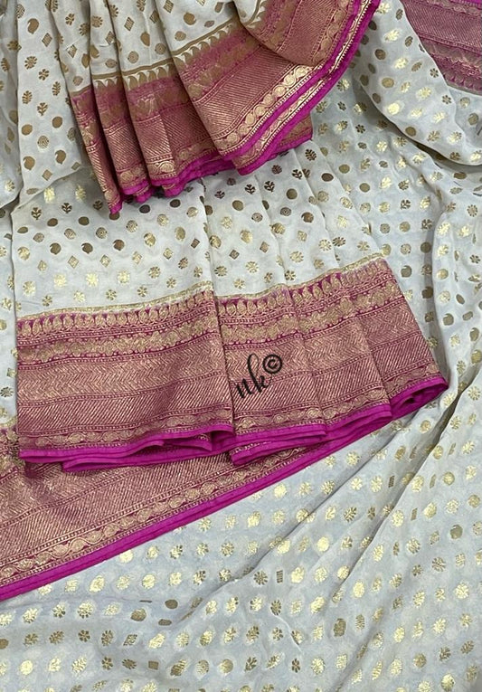 Woven banarsi gorgette saree - Saffronfashionindia