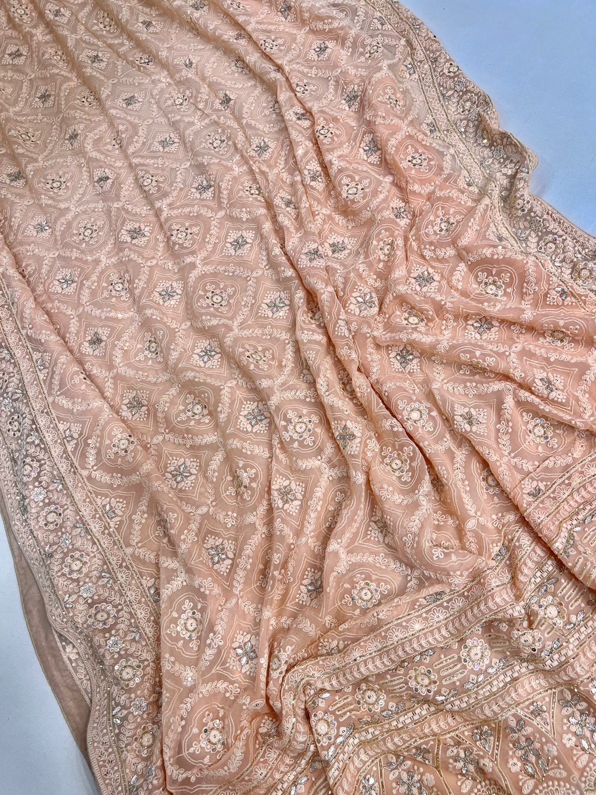 Anina Chikankari gorgette saree - Saffronfashionindia