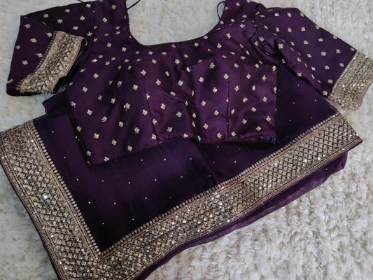 Purple organza saree/partywear sari - Saffronfashionindia
