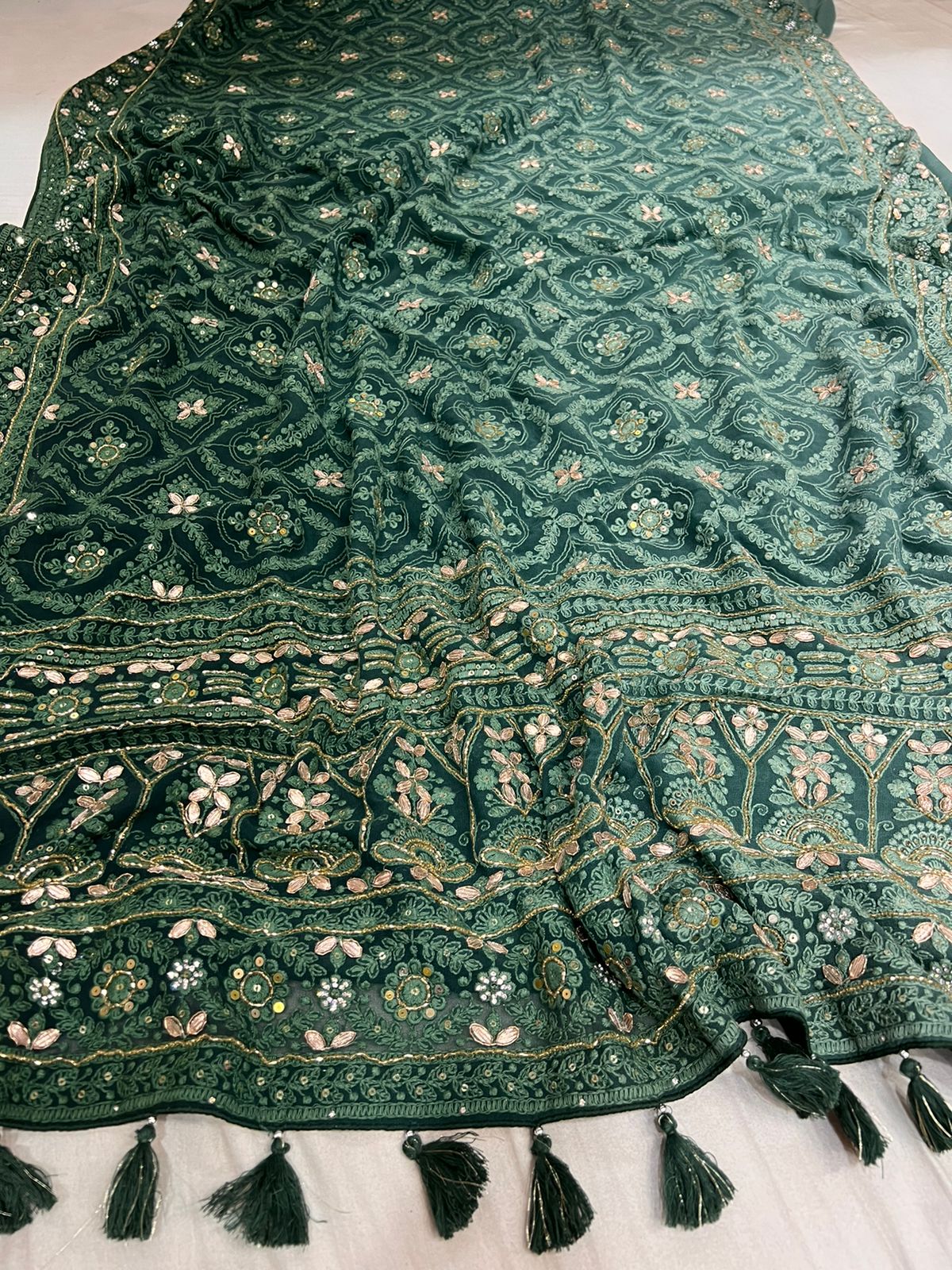 Anina Chikankari gorgette saree - Saffronfashionindia