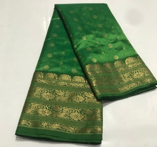 Green Chanderi saree - Saffronfashionindia