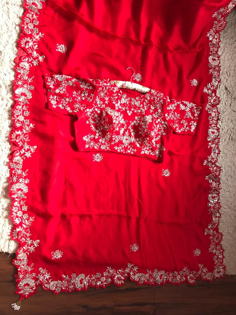 Red organza saree wedding saree blouse organza silk sari blouse SaffronFashion