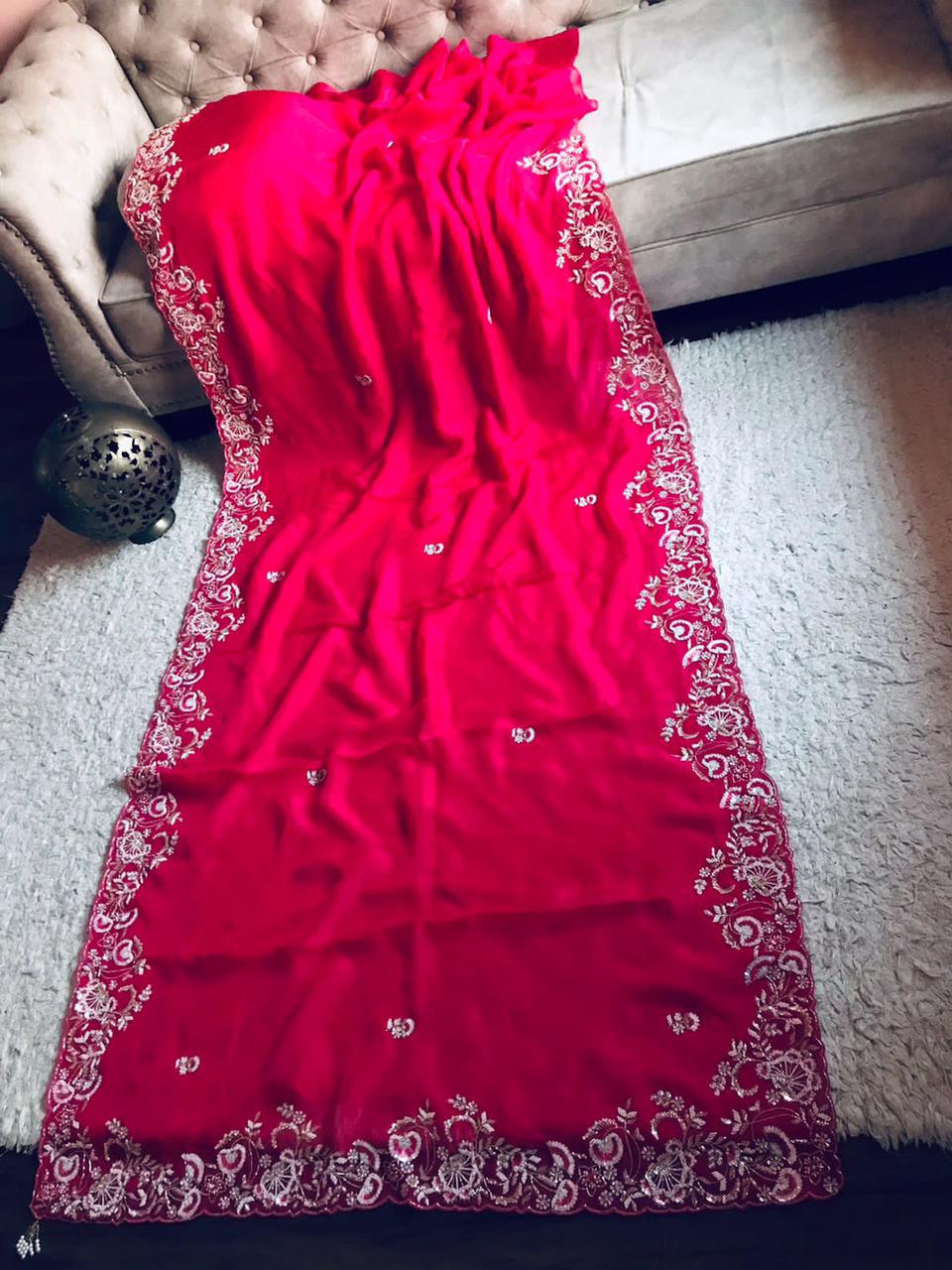 Feather pink organza saree - Saffronfashionindia