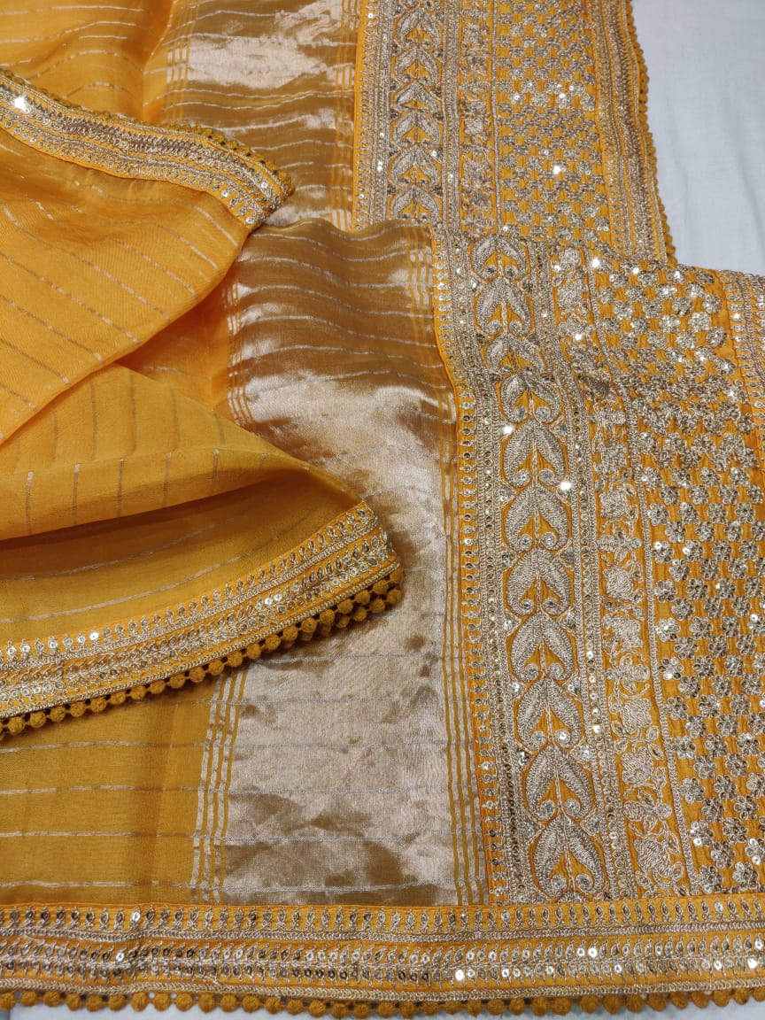 Organza striped saree - Saffronfashionindia