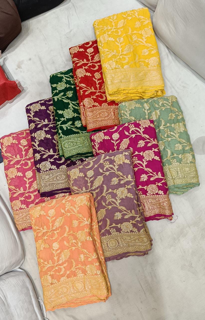 Gloria gorgette chiffon saree - Saffronfashionindia