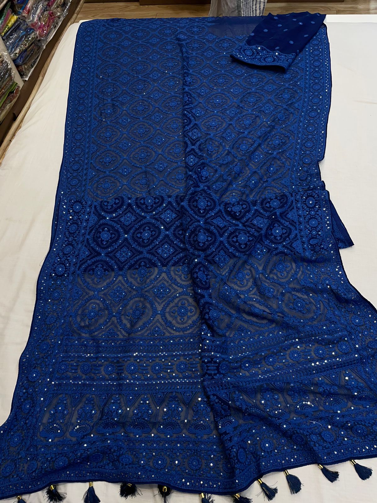 Khushin gorgette Chikankari saree - Saffronfashionindia