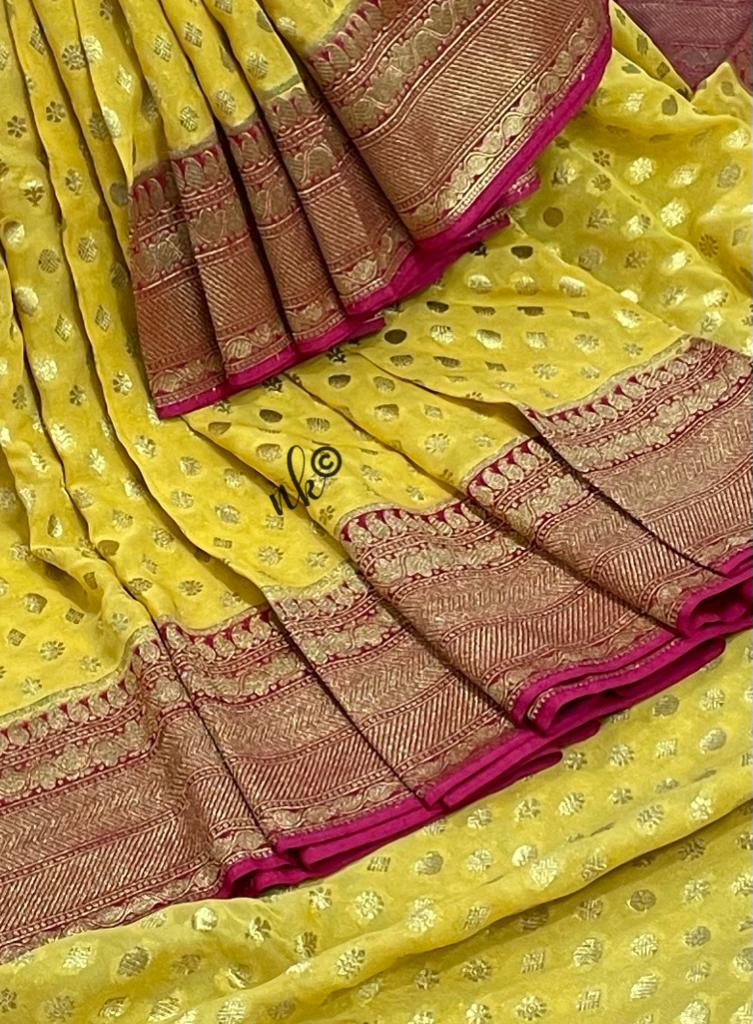 Woven banarsi gorgette saree - Saffronfashionindia