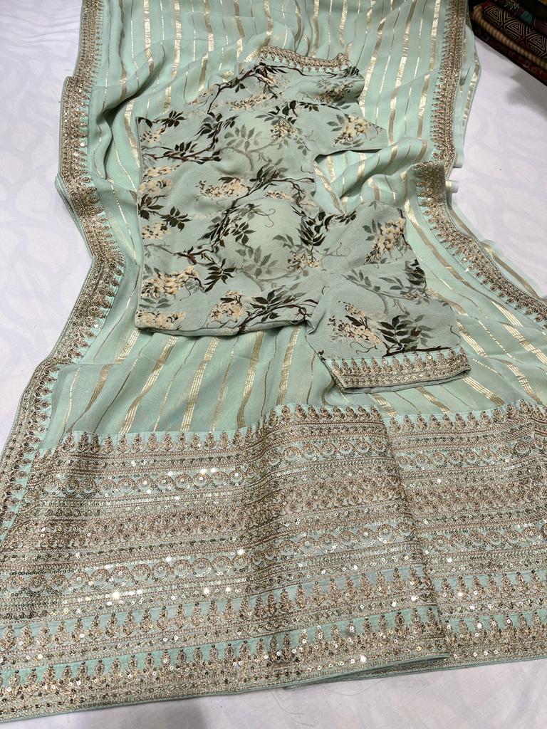 Summer chiffon striped trendy saree - Saffronfashionindia