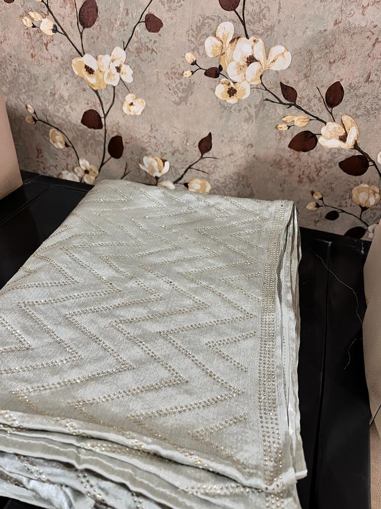 Swarovski satin designer saree - Saffronfashionindia