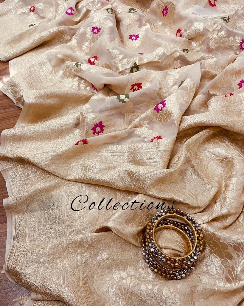 Roza banarsi weaved saree - Saffronfashionindia