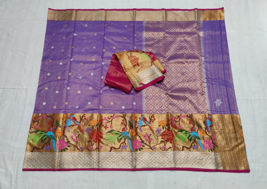 Lavender tissue zari saree - Saffronfashionindia