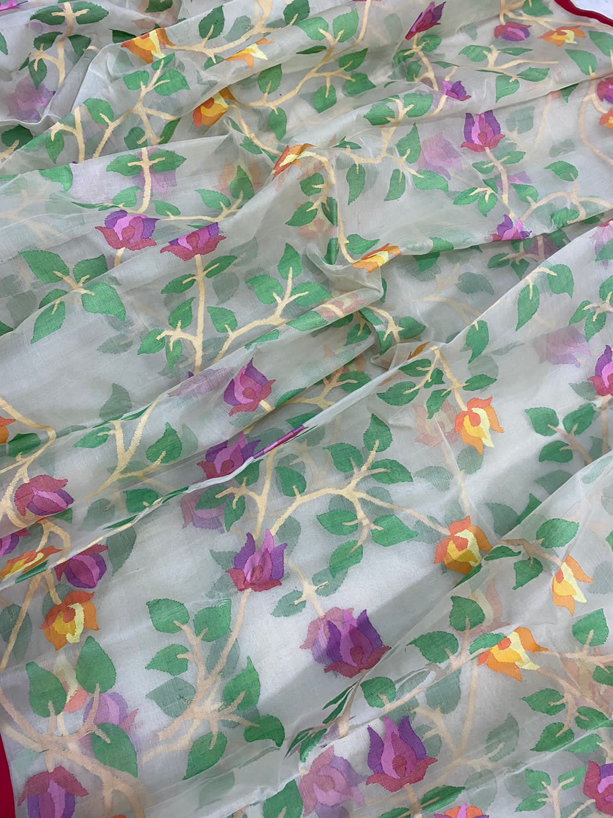 Lehja muslin jamdani saree - Saffronfashionindia