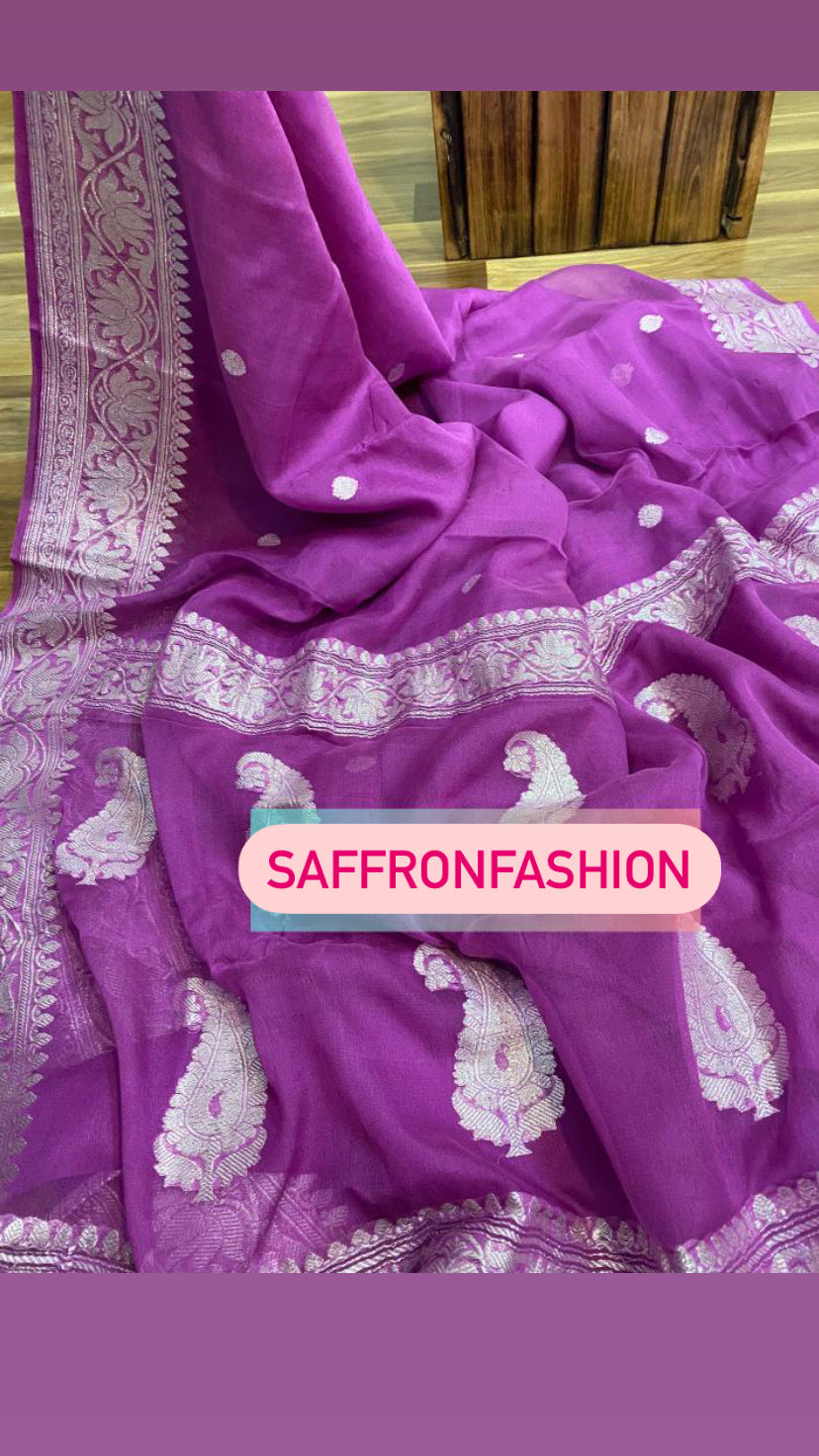 Handmade chiffon banarsi saree - Saffronfashionindia