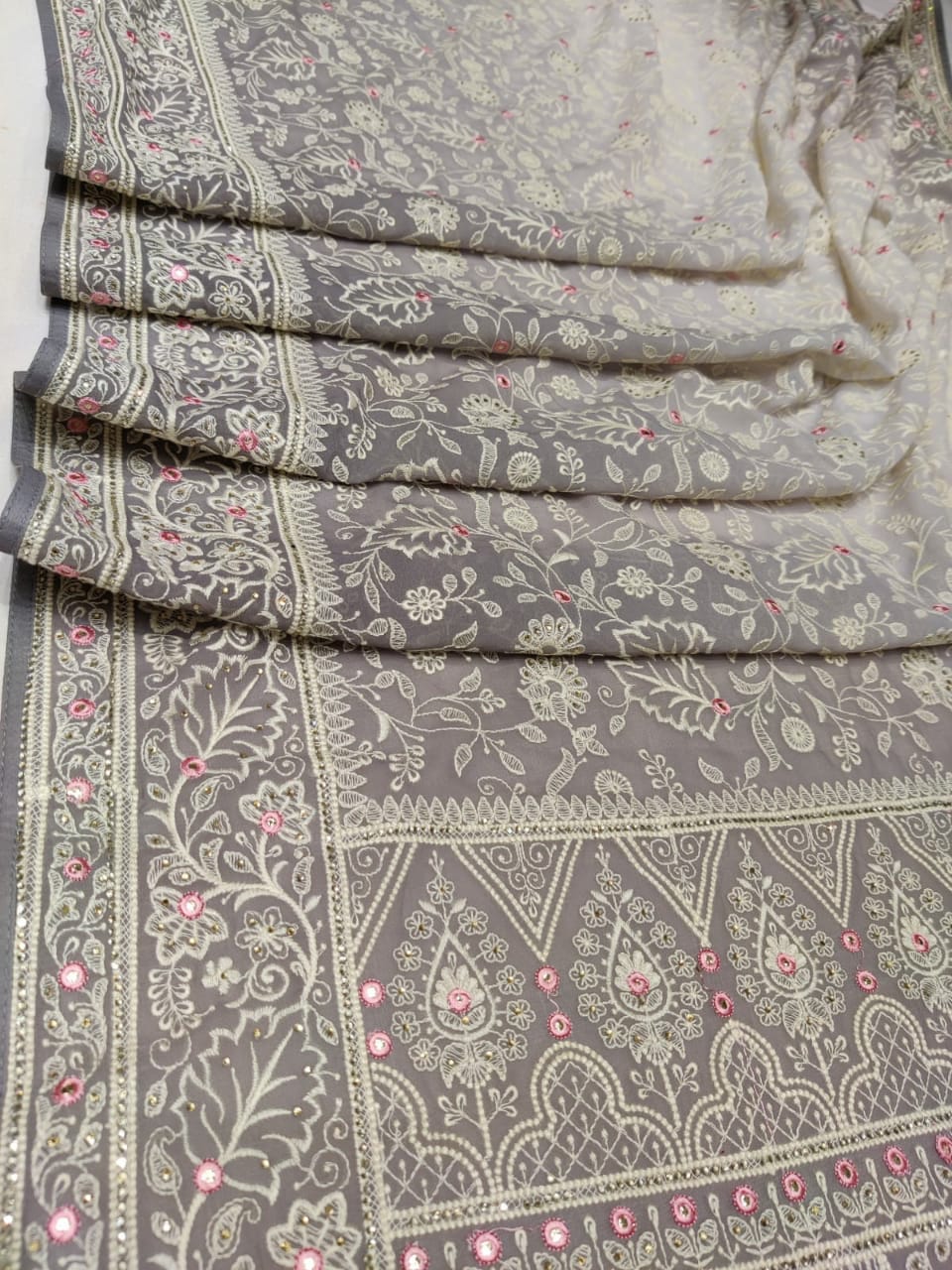 Shaded Chikankari elegant saree - Saffronfashionindia