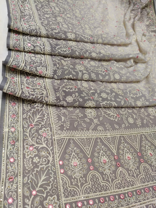 Shaded Chikankari elegant saree - Saffronfashionindia