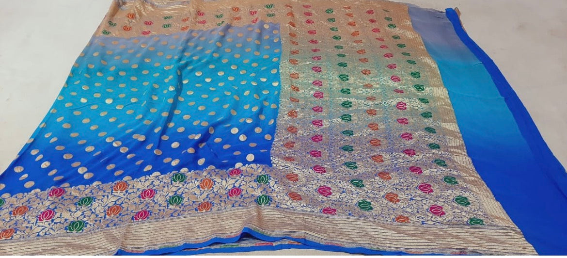 Exclusive khaddi gorgette Banarsi saree - Saffronfashionindia