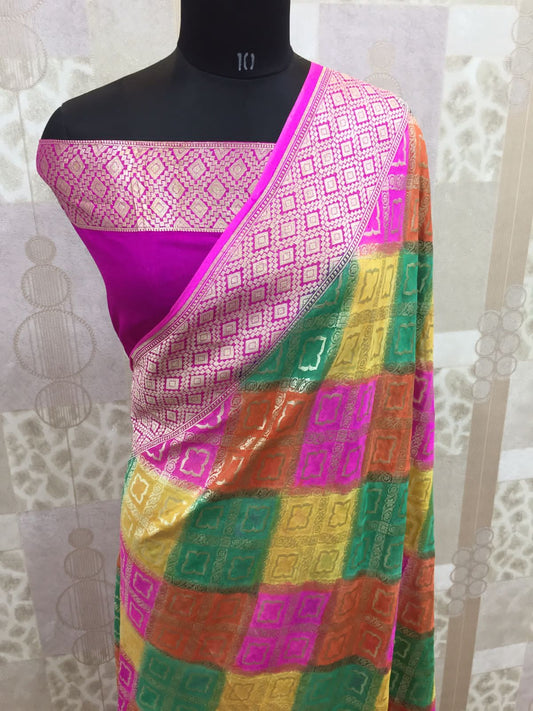 Nishaniya handloom gorgette saree - Saffronfashionindia