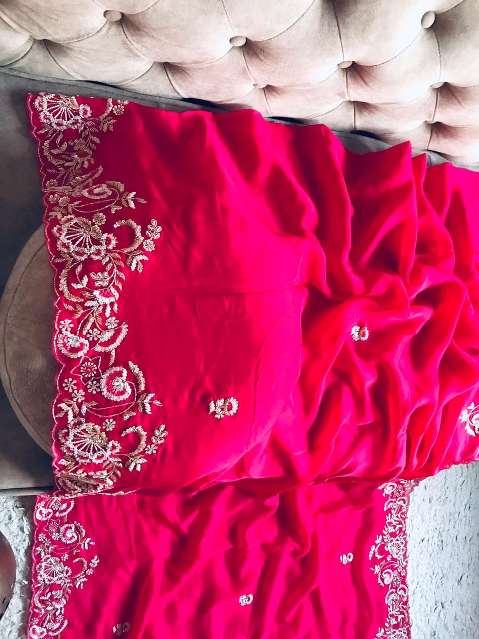 Feather pink organza saree - Saffronfashionindia