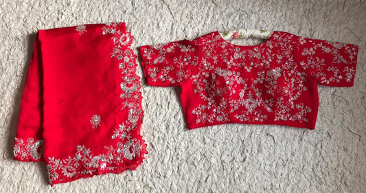 Red organza saree wedding saree blouse organza silk sari blouse SaffronFashion