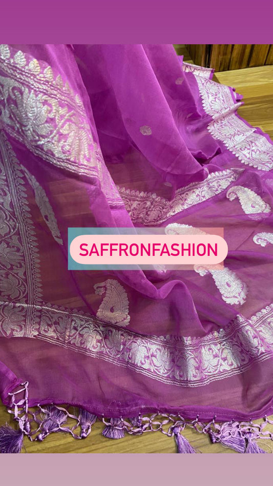 Handmade chiffon banarsi saree - Saffronfashionindia