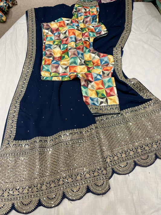 Anika gorgette zardosi saree - Saffronfashionindia