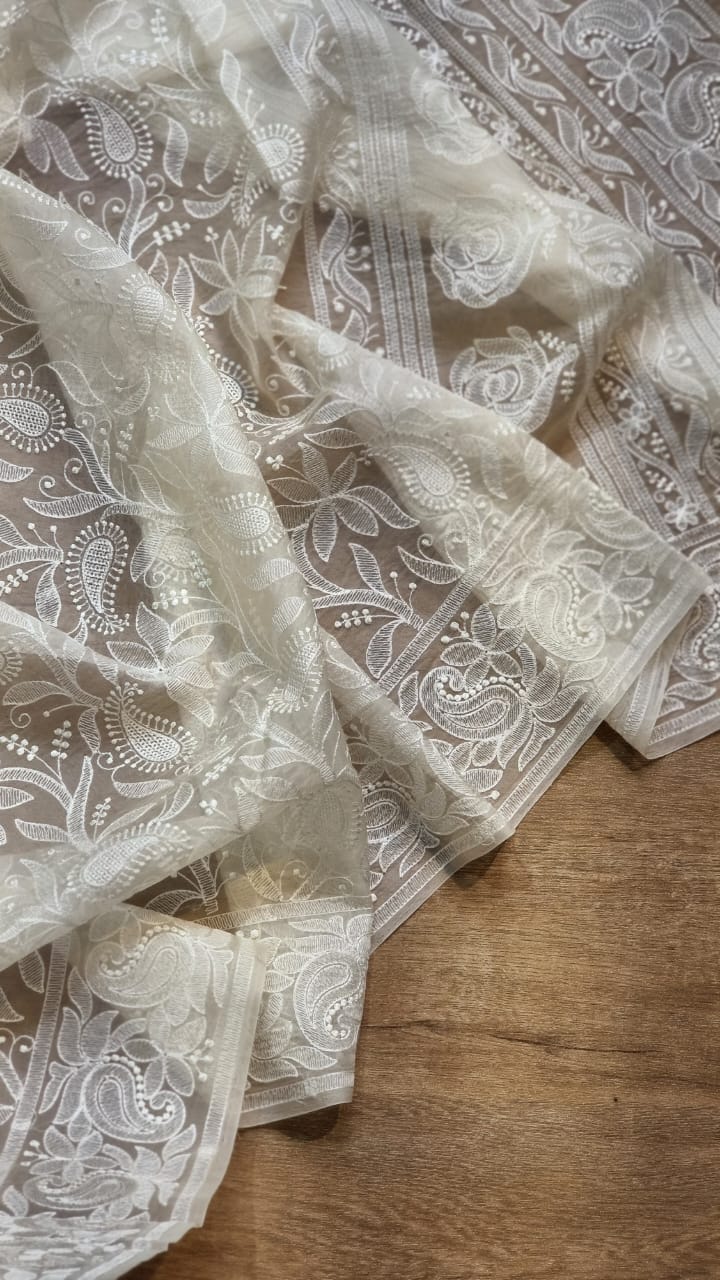 Ranish Chikankari organza saree - Saffronfashionindia