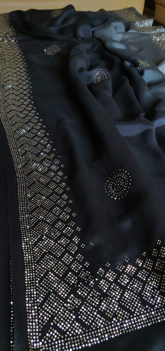 Chinon satin partywear saree - Saffronfashionindia