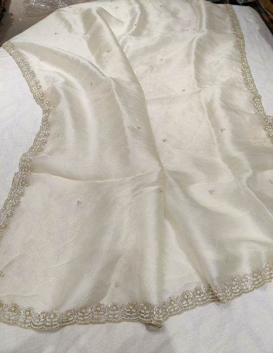 Luvika pearl organza saree - Saffronfashionindia