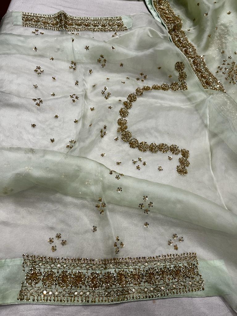 Blossom inspired organza zardosi saree - Saffronfashionindia