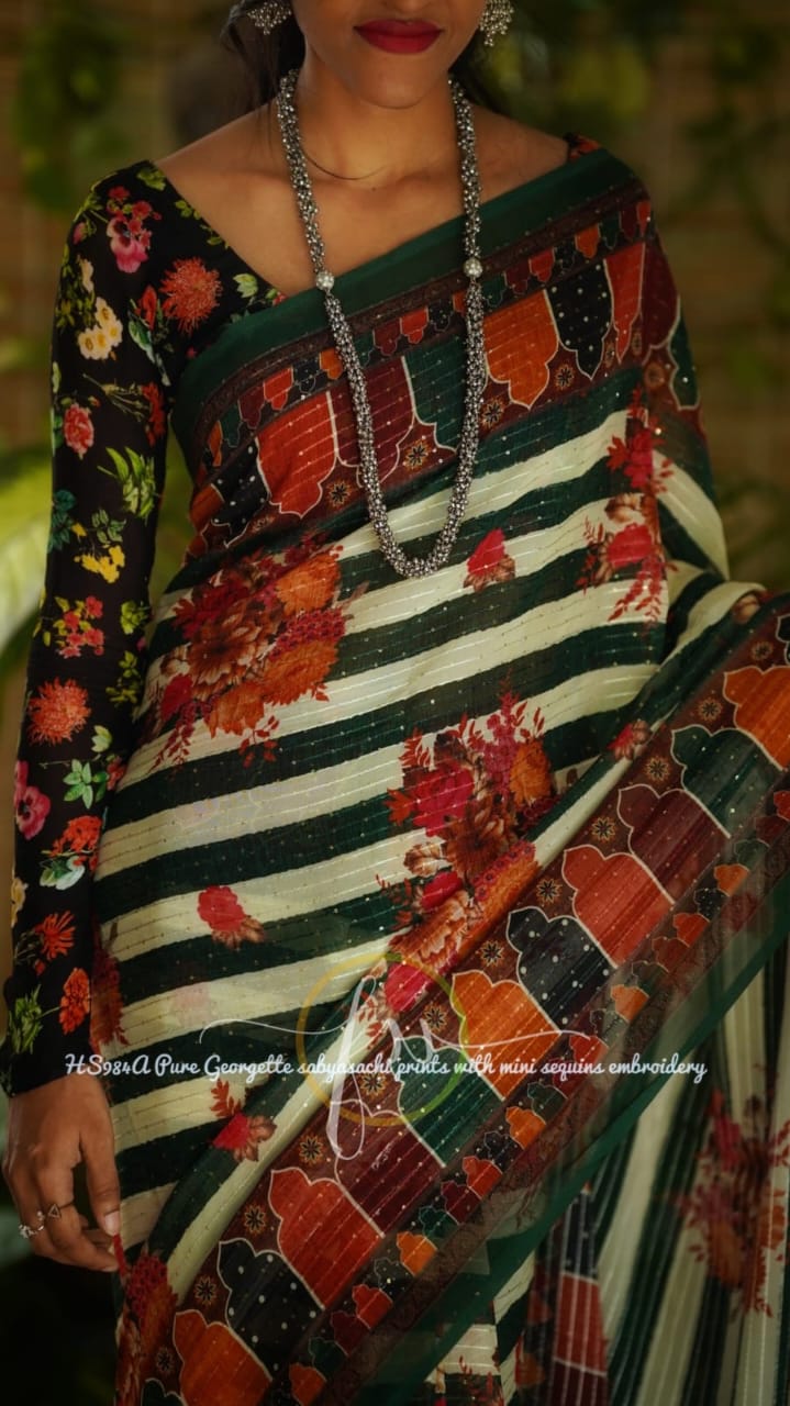 Gulmohar sequins saree - Saffronfashionindia