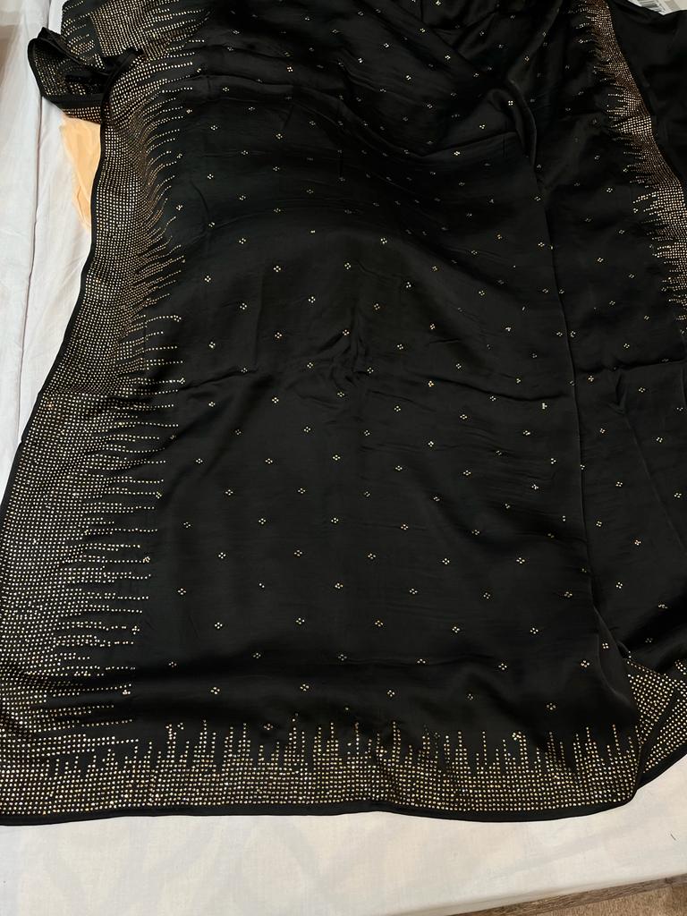 Black satin partywear saree - Saffronfashionindia