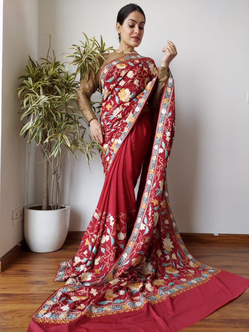 Vintage Green & Mustard Heavy Saree Woven Printed 100% Pure Woolen Indian  Sari | eBay