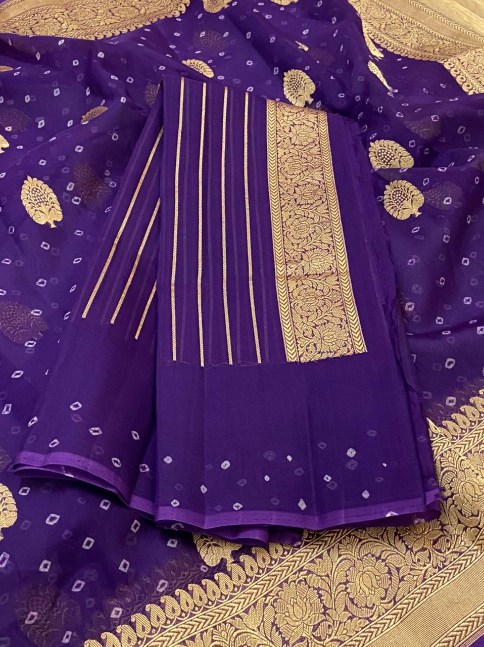 Purple banarsi kora saree SaffronFashionindia