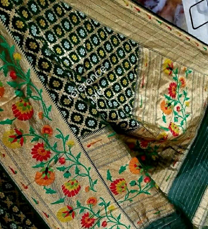 Floral weaving Meenakari gorgette saree - Saffronfashionindia