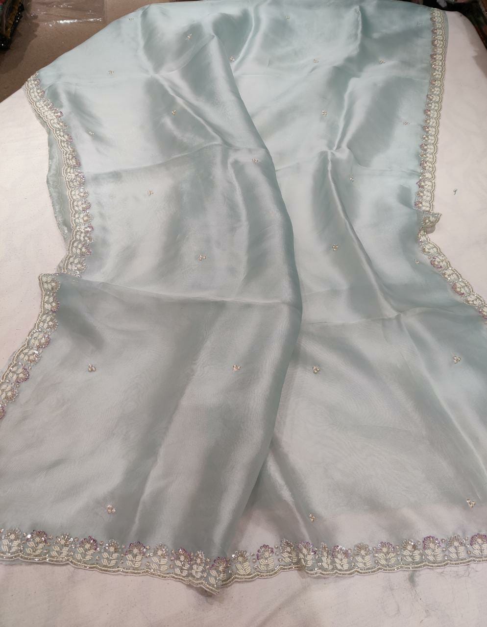 Luvika pearl organza saree - Saffronfashionindia