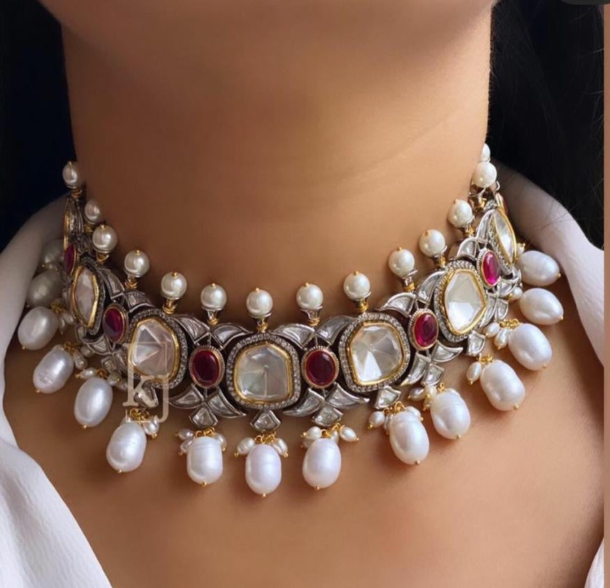Victorian inspired choker set - Saffronfashionindia