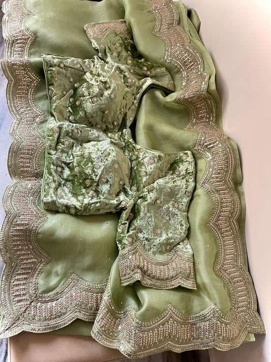 Zubeida organza embroidery saree - Saffronfashionindia