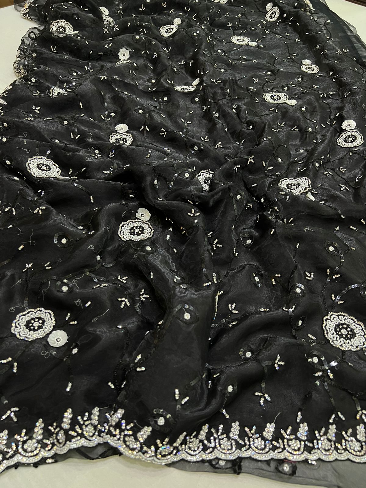 Moti sequence partywear saree - Saffronfashionindia