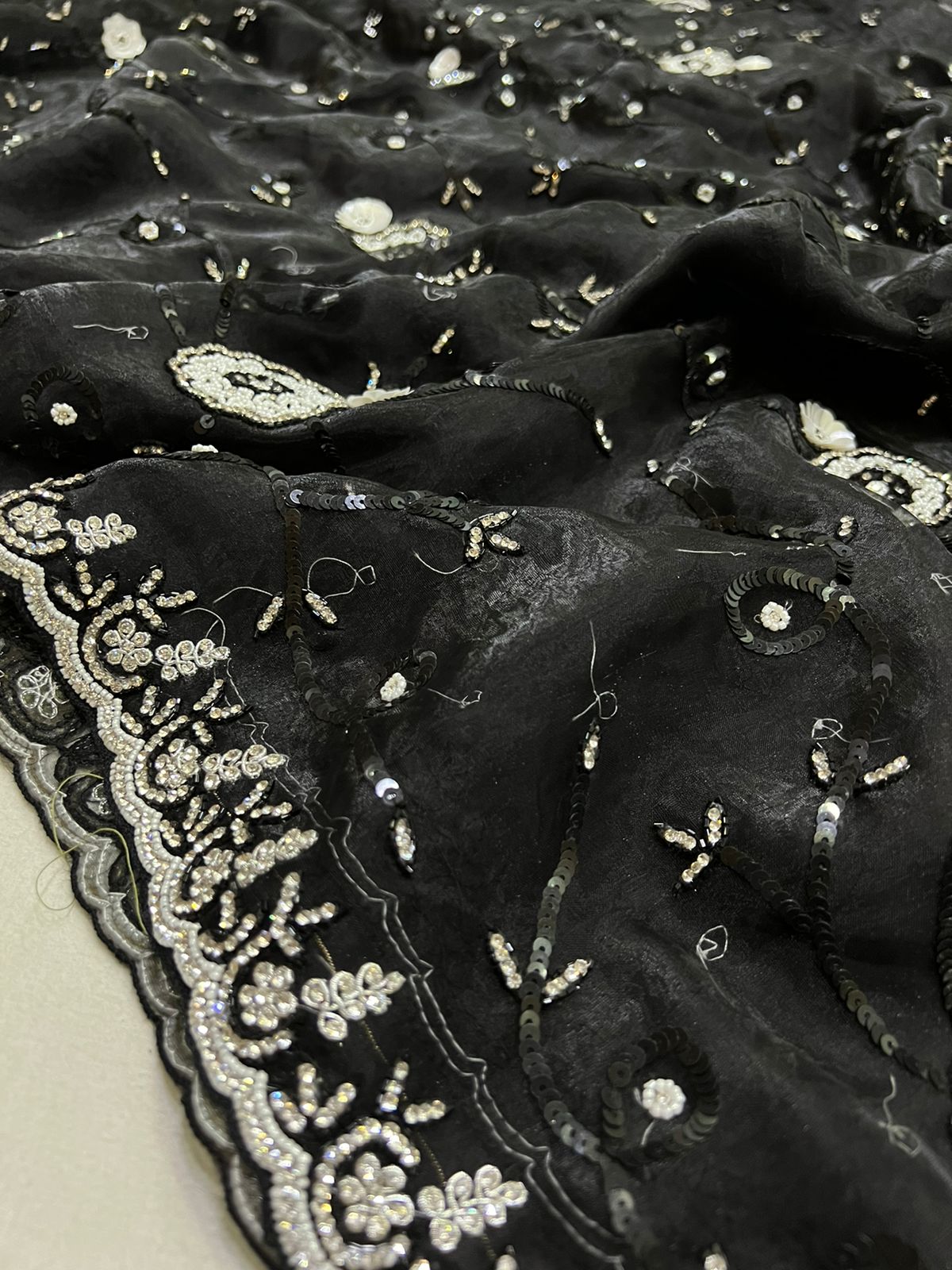 Moti sequence partywear saree - Saffronfashionindia