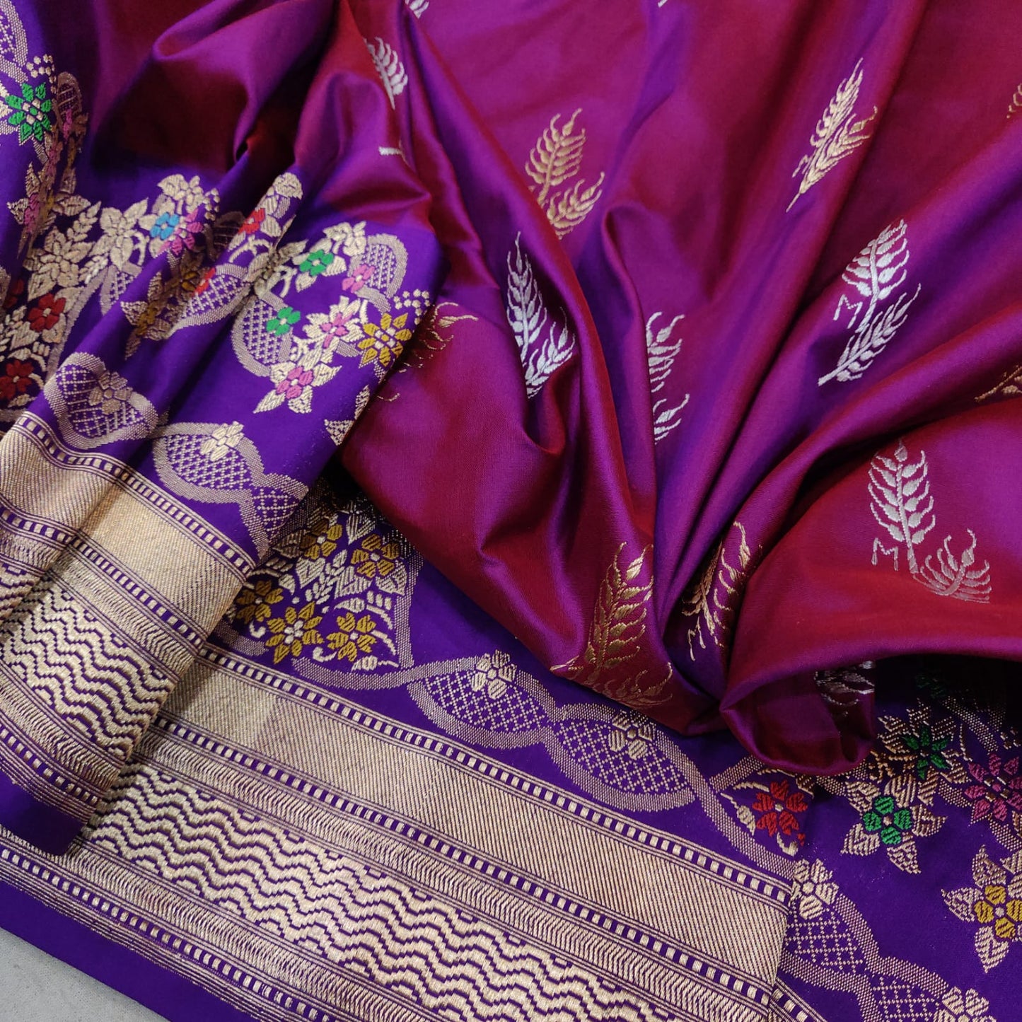Wine inspired Katan handwoven saree - Saffronfashionindia