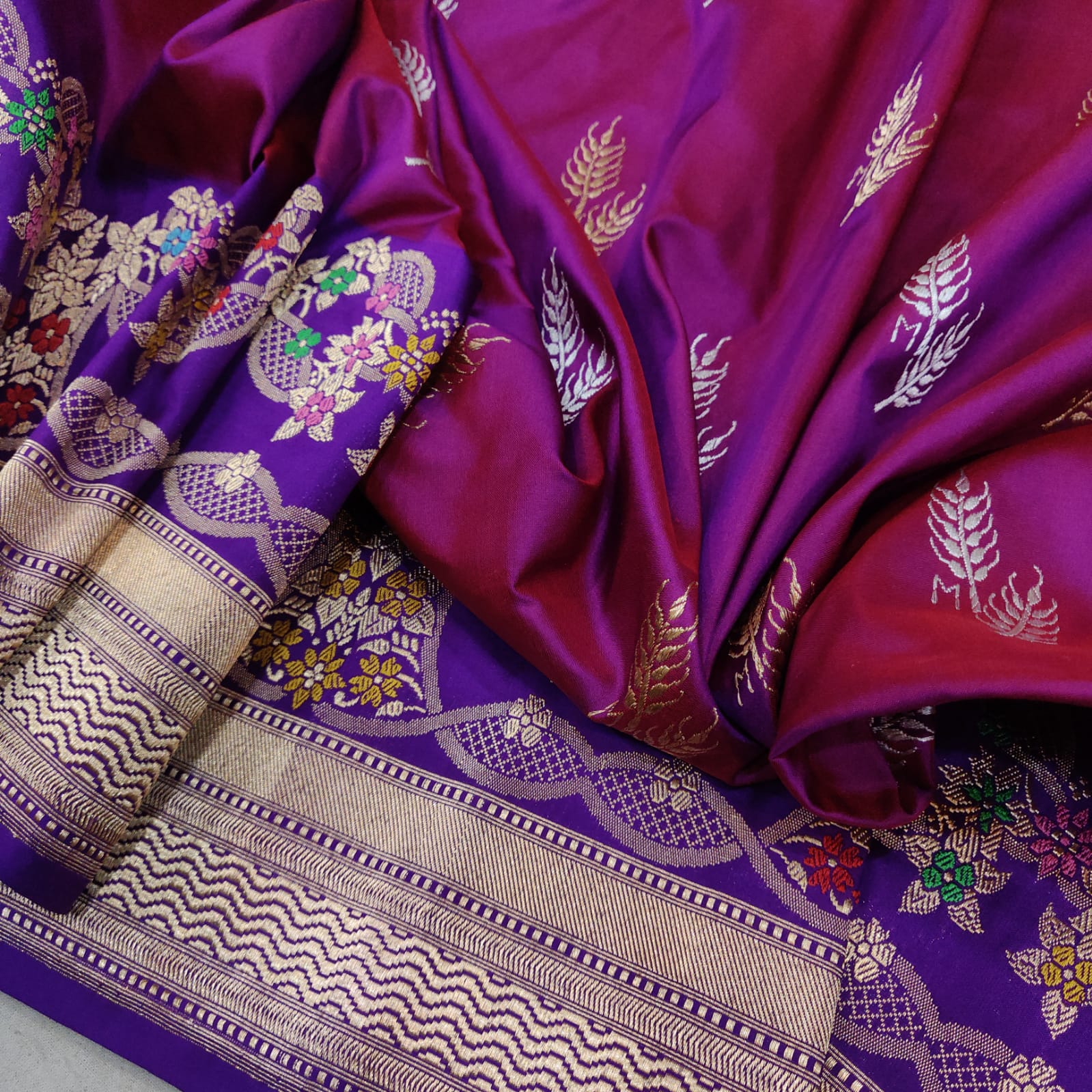 Wine inspired Katan handwoven saree - Saffronfashionindia