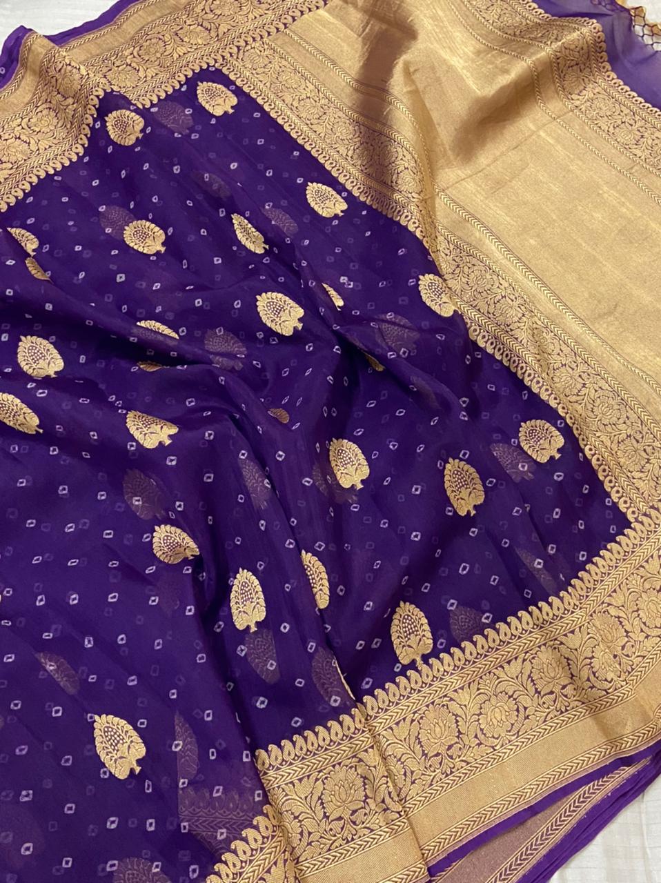 Purple banarsi kora saree SaffronFashionindia